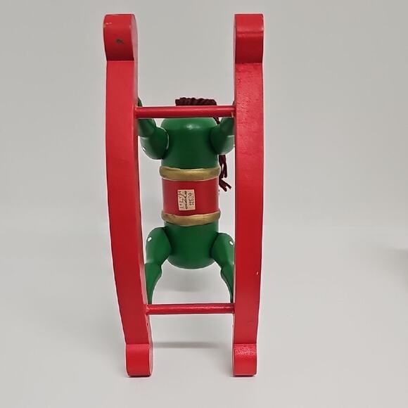 Vintage Classic Green and Red Wooden Rocking Horse w/Yarn Mane Christmas Decor - Picture 6 of 11